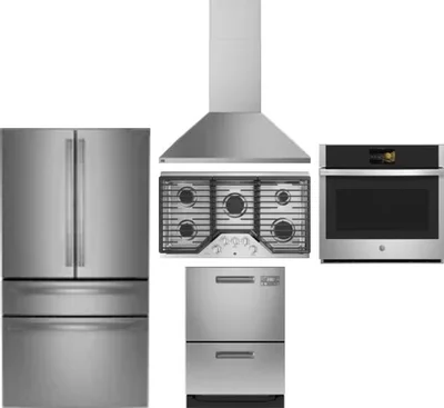 5 Piece Package Includes Refrigerator, Cooktop, Wall Oven, Hood And Dishwasher